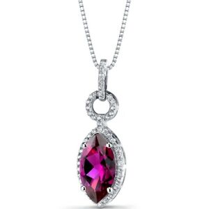 Lab-Created Ruby Marquise Pendant Necklace Sterling Silver 3.5 Carats