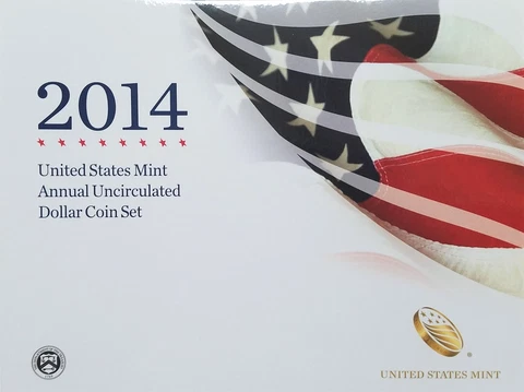 2014 ANNUAL DOLLAR SET US MINT WITH BURNISHED W ASE AND FIVE DOLLAR COINS Cover