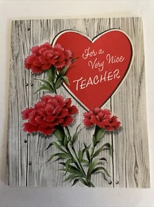 Vintage Collectible Valentines Day Greeting Card For Very Nice Teacher Flowers - Picture 1 of 9