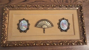 Vintage gerahmte Porzellan Brosche Montage Schmuck Kunst Holzrahmen romantisch - Bild 1 von 17