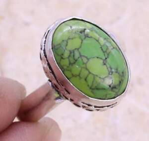 Copper Green Turquoise Art Piece 925 Silver Plated Handmade Ring of US Size 7.5