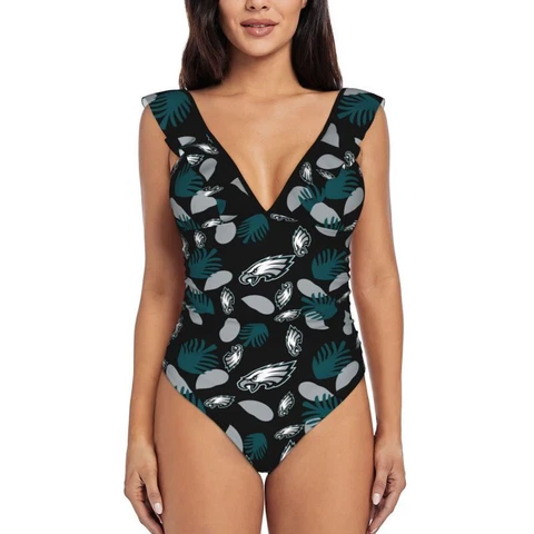 Philadelphia Eagles Women's Ruffle One Piece Swimsuit Hawaiian Printed Swimsuit Cover