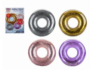 24" Inflatable Confetti Glitter Swim Ring Reusable Beach Pool Water Float Kids - Picture 1 of 4