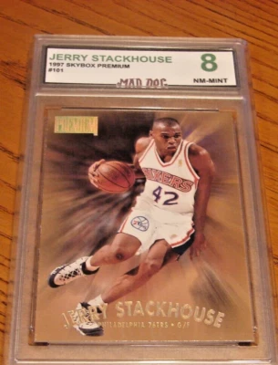 JERRY STACKHOUSE****1997 SKYBOX Premium----MINT 8****PISTONS----#101---Mad Dog - Image 1 of 2