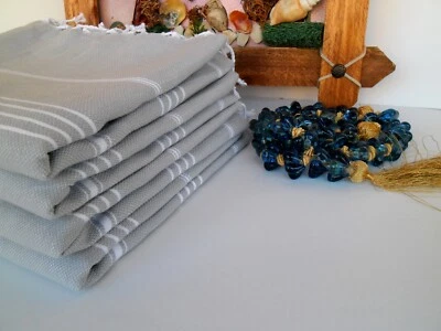 Set Of 4 Light Grey Fouta Towel , Beach Soft Cotton Spa Towel For Bride - Image 1 of 4