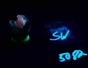 Fluorescent Kunzite and Lepidolite in Quartz 25mm Collection Sphere 5082 - Picture 1 of 12