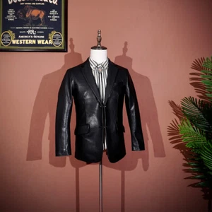 Italian Vegetable Tanned Sheepskin Suit Slim Fit Men's Genuine Leather Jacket - Bild 1 von 11