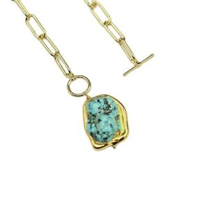 Gold Plated Chain Chokers Necklace Blue Turquoise Pendant Designer Gems Jewelry