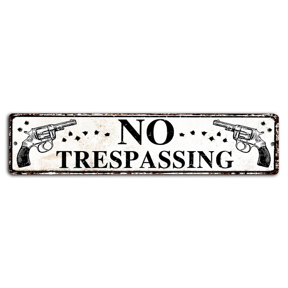 No Trespassing Revolver Street Sign - Vintage Warning Decor - Image 1 of 1