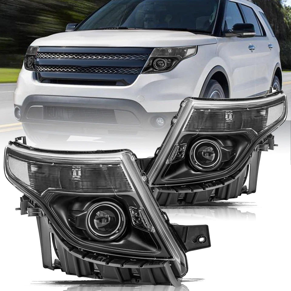 For 2011-2015 Ford Explorer Halogen Black Housing Projector Headlights Pair Set - Image 1 of 1