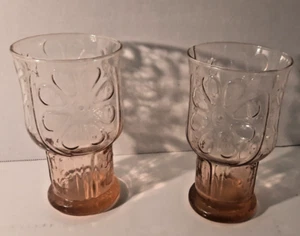Set Of 2 Libbey Pink Daisy Flower Power Glasses Vtg Tumblers 1970’s Pink Glasses - Picture 1 of 5