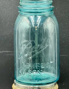 Vintage blau Perfect Mason Quart Fehler Fehldruck mit Doppelnaht #2 mit Deckel - Bild 1 von 21