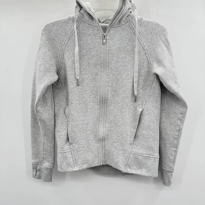 Jaqueta com capuz Lululemon Morning Restore zíper completo tamanho 2 bolsos cinza urze ioga - Imagem 1 de 4