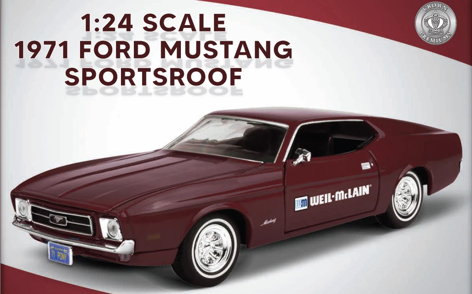 Crown Premium 1:24 1971 Mustang SportsRoof Die-Cast Weil-McLain nuevo en caja Foto 1 de 4