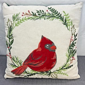 Weihnachten Akzent Kissen bestickt Samt Kardinal strukturiert rot Vogel Stechpalme 16" - Bild 1 von 5