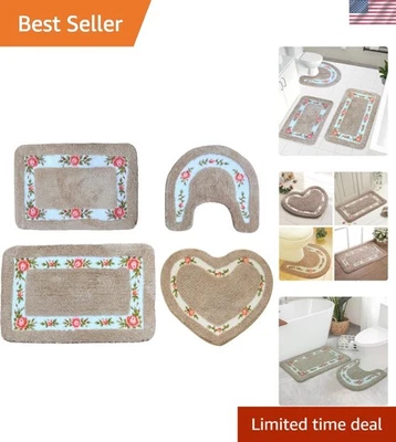Juego de alfombras de baño 4 piezas florales de microfibra antideslizante absorbente comodidad Foto 1 de 4