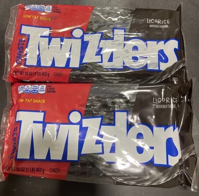Twizzlers Black Licorice Twists American Candy Chewy WOW = 2 Lb’s (Pack of 2)