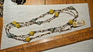 CALYPSO STUDIOS Glasperlen HALSKETTE gelb, grün, Kupfer, klar, 39 Zoll - Bild 1 von 2