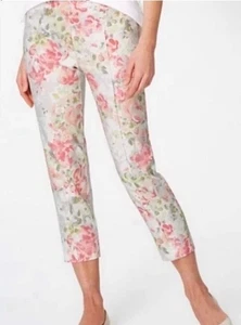 NUEVO J. Jill Lino Elastizado Floral Capri Pantalones Pull-On Blanco Coral Rosa Bolsillos M - Imagen 1 de 24