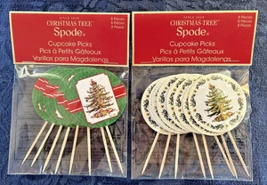 Spode NIP Cupcake Appetizer Picks - 2 Pkgs of 8 Each Christmas Tree Patterns - Picture 1 of 7