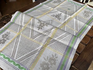 Art Deco Leinendamast Handtuch graphisch/floral um 1925 - Bild 1 von 5