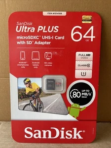 SANDISK ULTRA PLUS MICROSDXC UHS-I CARD W/ADAPTER 64GB NEW SEALED - Picture 1 of 3