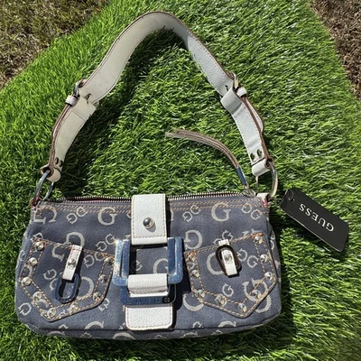 De Colección Y2K GUESS Cartera de Hombro Cartera Denim Hebilla Logo Estampado Bolso Raro  Foto 1 de 4