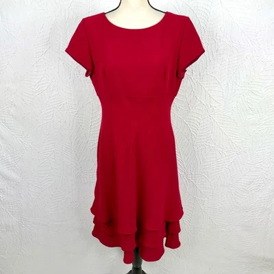 Talbots Red Crepe Dress Size 12 Tiered Short Sleeve Lined Empire Waist - Image 1 of 4