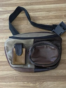 Vintage Fanny Pack Brown Patch Work Soft Leather Multiple Pockets Zipper Mexico - Picture 1 of 14