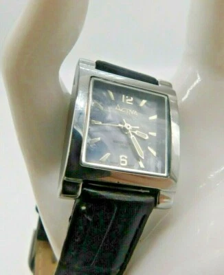 Activa Swiss 495494 Square Blue Mother Of Pearl Silver Case Black Leather Watch - Image 1 of 4