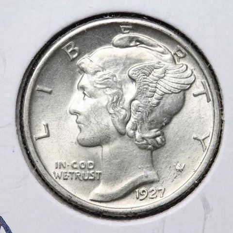 1927 FULL BANDS Mercury Silver Dime CHOICE BU *UNCIRCULATED* MS E292 QCCA Cover