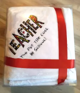 Teacher Put Cool In School Red 60 x 50 White Fleece Throw Blanket NEW - Picture 1 of 4
