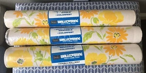 Lot of 3 70s Vintage Sears Orange Yellow Green Floral Wallpaper Double Rolls - Picture 1 of 3