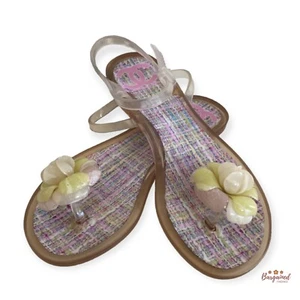 Authentic CHANEL Pink CC Clear Camelia Jelly Strap Flip Flops Flat Sandals  36/6 - Picture 1 of 14