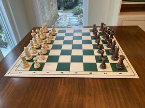 Tournament 20” Green Plastic Chess Board and Wooden Chessmen - Picture 1 of 12