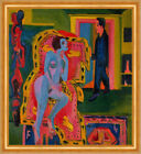 Interieur mit nackter liegender und Mann Ernst Kirchner Kunst A3 168 Gerahmt