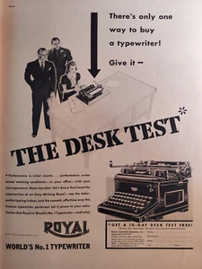 1937 LIFE Ad Advertisement ROYAL Typewriter Give It The Desk Test! - Picture 1 of 1