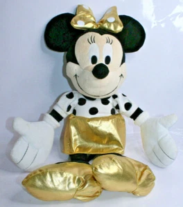 Disney Minnie Mouse 21" Dorado Negro Blanco Punto Alta Costura Almohada Amigo Peluche - Imagen 1 de 8