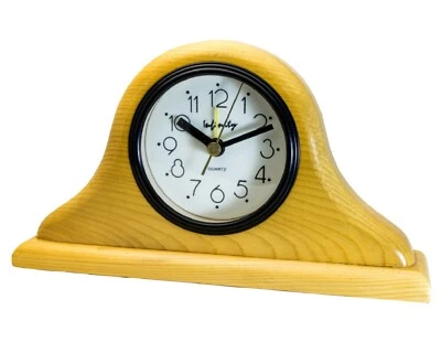 INFINITY:HANDMADE WOOD CASE ELEGANT MANTEL STYLE TABLE ALARM CLOCK, BLACK HANDS  - Image 1 of 4