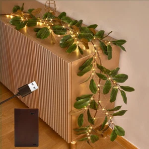Magnolia Lighted Garland with Timer 6FT 80 LED Fairy Lights Battery Operated or - Picture 1 of 9