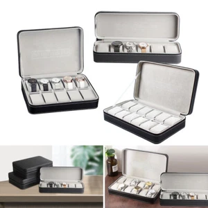 6/10/12 Fächer Uhrenbox Schmuck Display Aufbewahrung Reißverschluss Etui Organizer Box Schwarz - Bild 1 von 47