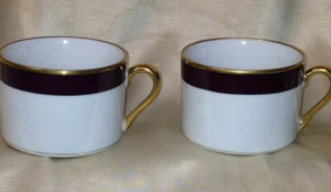 FITZ & FLOYD RENAISSANCE CINNIBAR MAROON 2 CUPS ONLY GOLD TRIM 8 OZ CAPACITY - Picture 1 of 6