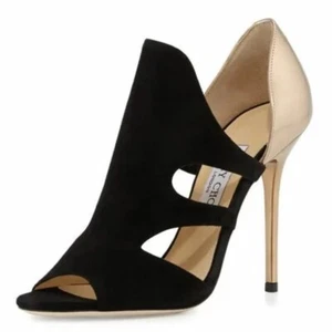 Jimmy Choo Black Suede Gold Toysen d’Orsay Leather Pumps Booties Sz 40 - Picture 1 of 14