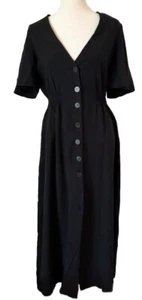 NWT Zara Women's Flutter Sleeve Button Up Shirt Black V-Neck Long Maxi Size S - Picture 1 of 8