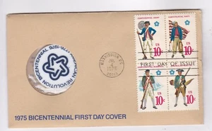 1975 Bicentennial First Day Cover w/ Blue & White Token and metal medallion - Picture 1 of 4