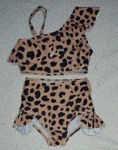 Girls size L ANIMAL PRINT 2 Piece BIKINI Swimsuit (Probably Size 6/7) - Picture 1 of 3