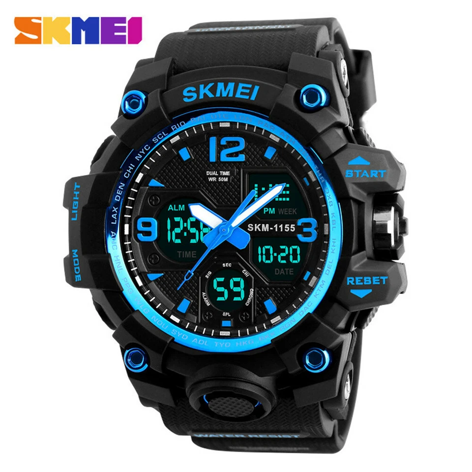 Mens Fashion Digital Watches Military Waterproof Date Alarm Watch SKMEI 1155B US
