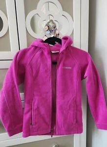 COLUMBIA Brand Fleece Hoodie Full Zip Youth Size Medium Fuchsia Color - Picture 1 of 11