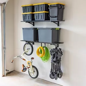 Wall Mounted Shelves, 1' x 4' Wall Mount Storage Shelf with Hooks, 2 Pack, Holds - Picture 1 of 9