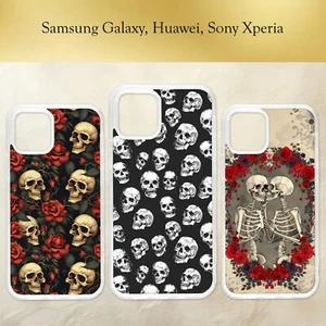 Custodia telefono Skulls bianco nero motivo rose rosse scheletro gotico Samsung - Foto 1 di 4